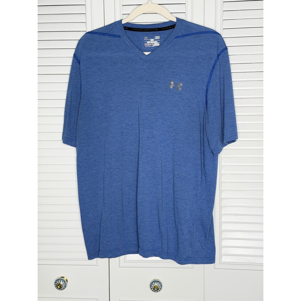 Under Armour HeatGear Men's Large Blue Loose Fit V Neck Athletic Shirt